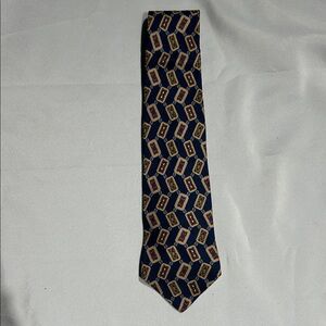 Tommy Hilfiger Navy and Gold Geometric Tie